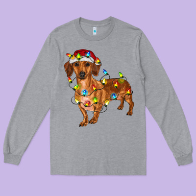 Dachshund With Christmas Lights Long Sleeve Tee Designed By Ranaportraitstore