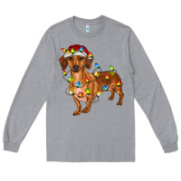 Heather Grey dachshund with christmas lights Long Sleeve Tee - RanaPortraitStore
