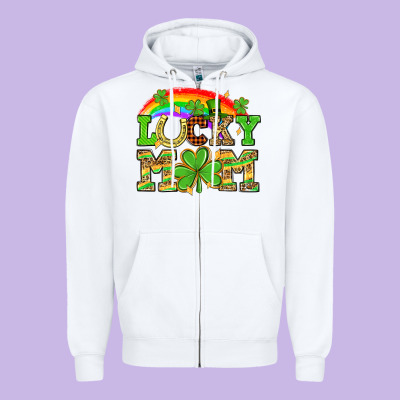 One Lucky Mom St. Patricks Day Zipper Hoodie Designed By Neo Western