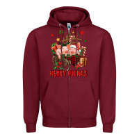 Burgundy merry pig mas Zipper Hoodie - FaDigitalArtStudio