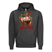 Charcoal Heather merry pig mas Zipper Hoodie - FaDigitalArtStudio