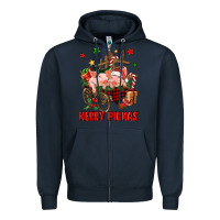 Navy merry pig mas Zipper Hoodie - FaDigitalArtStudio