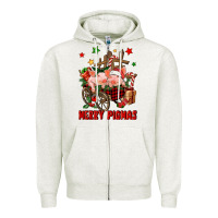 Oatmeal Heather merry pig mas Zipper Hoodie - FaDigitalArtStudio