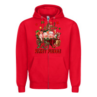 Red merry pig mas Zipper Hoodie - FaDigitalArtStudio