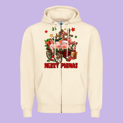 Merry Pig Mas Zipper Hoodie Designed By Fadigitalartstudio
