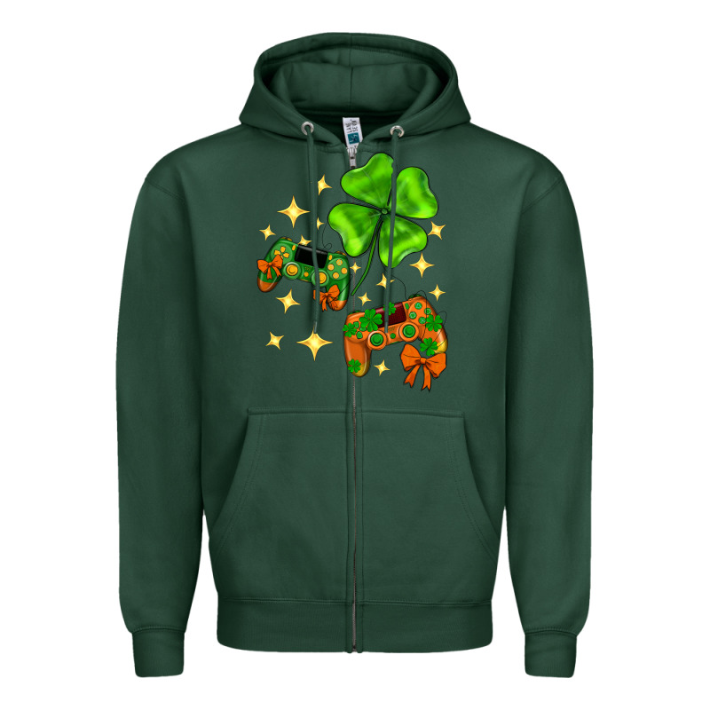 St. Patrick's Day With Game Control And Clover Zipper Hoodie by Neo Western | Teevron