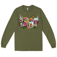 Army Green floral coffee cups Long Sleeve Tee - Zillion Design Studio
