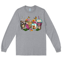 Heather Grey floral coffee cups Long Sleeve Tee - Zillion Design Studio