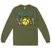 Army Green western blessed mom with softball Long Sleeve Tee - texasbilliewilder