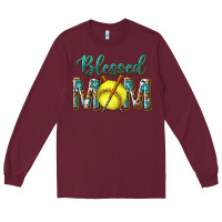 Burgundy western blessed mom with softball Long Sleeve Tee - texasbilliewilder