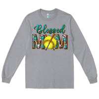 Heather Grey western blessed mom with softball Long Sleeve Tee - texasbilliewilder