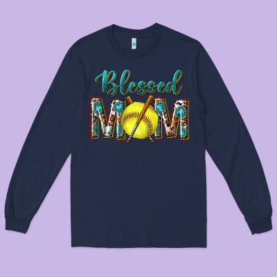 Western Blessed Mom With Softball Long Sleeve Tee Designed By Texasbilliewilder
