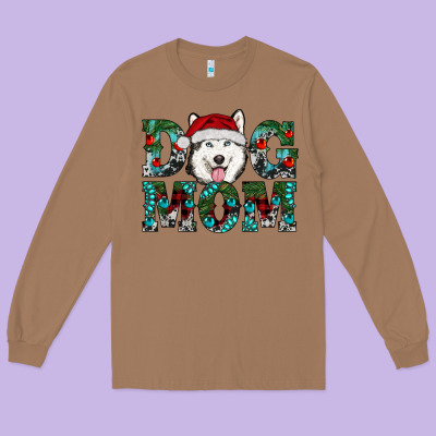 Christmas Dog Mom Husky Long Sleeve Tee Designed By Ranaportraitstore