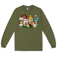 Army Green farm animals coffee cups Long Sleeve Tee - Zillion Design Studio