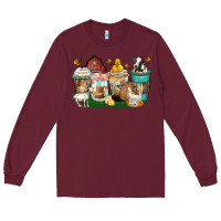 Burgundy farm animals coffee cups Long Sleeve Tee - Zillion Design Studio