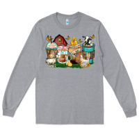 Heather Grey farm animals coffee cups Long Sleeve Tee - Zillion Design Studio