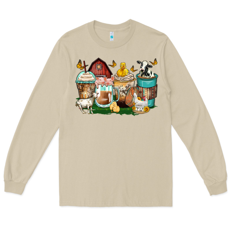 Farm Animals Coffee Cups Long Sleeve Tee by Zillion Design Studio | Teevron