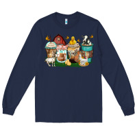 Navy farm animals coffee cups Long Sleeve Tee - Zillion Design Studio