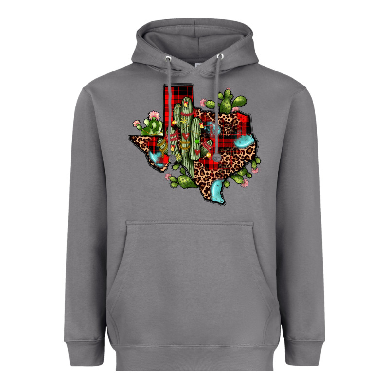 Cactus Christmas Texas Map Heavyweight Hoodie by JahusDesignShop | Teevron