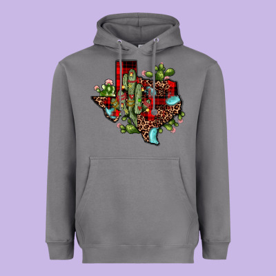 Cactus Christmas Texas Map Heavyweight Hoodie Designed By Jahusdesignshop