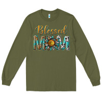Army Green western blessed mom with sunflower Long Sleeve Tee - texasbilliewilder