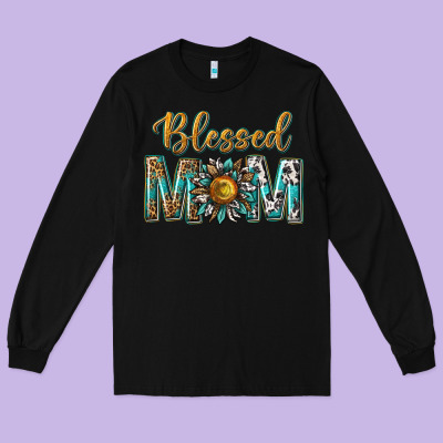 Western Blessed Mom With Sunflower Long Sleeve Tee Designed By Texasbilliewilder
