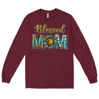 Burgundy western blessed mom with sunflower Long Sleeve Tee - texasbilliewilder