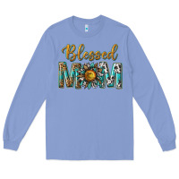 Colony Blue western blessed mom with sunflower Long Sleeve Tee - texasbilliewilder