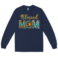 Navy western blessed mom with sunflower Long Sleeve Tee - texasbilliewilder