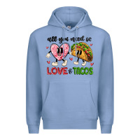 Colony Blue all you need is love and tacos Premium Hoodie - MaliasSmallBusiness