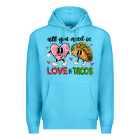 Ocean Blue all you need is love and tacos Premium Hoodie - MaliasSmallBusiness