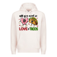 Pale Pink all you need is love and tacos Premium Hoodie - MaliasSmallBusiness
