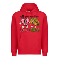 Red all you need is love and tacos Premium Hoodie - MaliasSmallBusiness