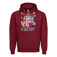 Burgundy Bunny Happy Easter truck Easter Day Zipper Hoodie - Neo Western