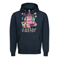 Navy Bunny Happy Easter truck Easter Day Zipper Hoodie - Neo Western