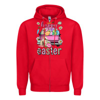 Red Bunny Happy Easter truck Easter Day Zipper Hoodie - Neo Western