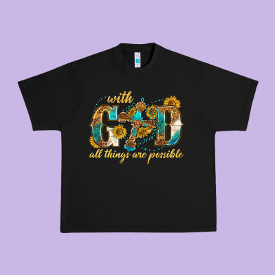 Urban Heavy Tee with god all things are possible with cross