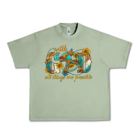 Oil Green with god all things are possible with cross Urban Heavy Tee - texasbilliewilder