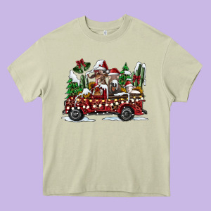 Festive Farm Animal Christmas Truck Heavy Core Tee Designed By Cowhidedigitalart