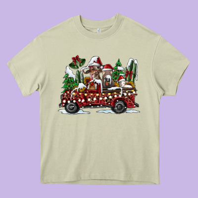 Festive Farm Animal Christmas Truck Heavy Core Tee Designed By Cowhidedigitalart