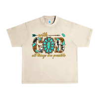 Sandshell with god all things are possible with gemstone Urban Heavy Tee - texasbilliewilder