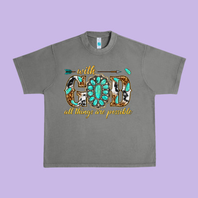 Urban Heavy Tee with god all things are possible with gemstone