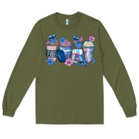 Army Green stitch coffee cups Long Sleeve Tee - Zillion Design Studio