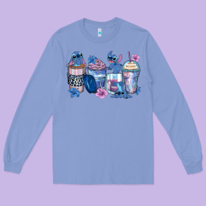 Stitch Coffee Cups Long Sleeve Tee Designed By Zillion Design Studio