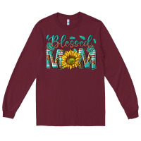 Burgundy western blessed mom with sunflower Long Sleeve Tee - texasbilliewilder
