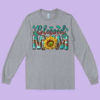 Western Blessed Mom With Sunflower Long Sleeve Tee Designed By Texasbilliewilder
