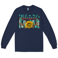 Navy western blessed mom with sunflower Long Sleeve Tee - texasbilliewilder