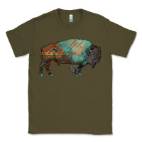 Army Green aztec bison Classic Tee - RanaPortraitStore