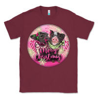 Burgundy Pink Merry Christmas Pig Classic Tee - FaDigitalArtStudio