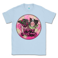 Dusty Blue Pink Merry Christmas Pig Classic Tee - FaDigitalArtStudio